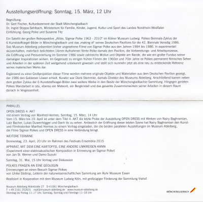 Rückseite der Einladungskarte, Sigmar Polke. Annäherung an Venedig – Filme und Trabanten der Biennale 1986, Museum Abteiberg, Mönchengladbach