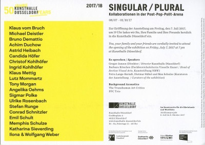 Einladungskarte, Singular/Plural. Kollaborationen in der Post-Pop-Polit-Arena, Kunsthalle Düsseldorf