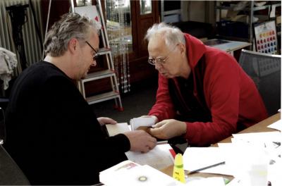 Sigmar Polke und Mike Karstens im Atelier in Köln